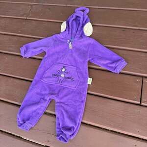 1999 Vintage Teletubbies Tinky Winky Purple Fleece Hooded Romper 12M Costume